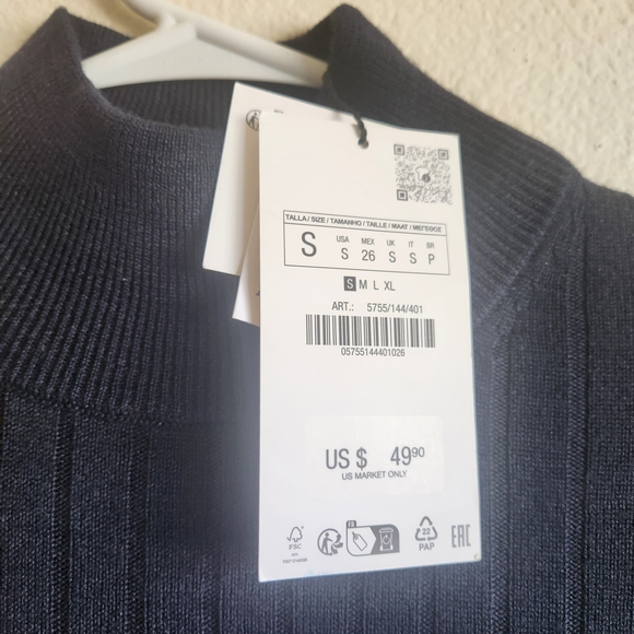 ZARA Black Ribbed Merino Wool Turtleneck NWT S Dark Academia - Picture 5 of 14